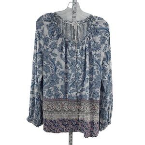 Spense Top Womens Medium White Multicolor Boho Peasant Floral Popover Shirt EUC